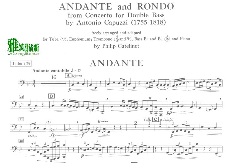 capuzzi 卡普济 - 行板与回旋曲 andante and rondo 大号谱