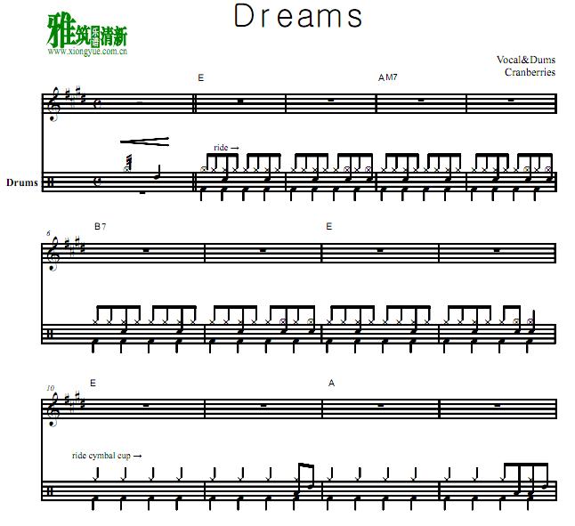 The Cranberries 小红莓乐队 dreams 鼓谱