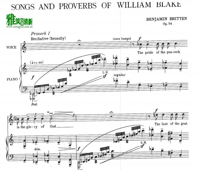 布里顿 - 威廉布莱克的歌曲和格言 songs and proverbs of William Blake钢琴伴奏谱