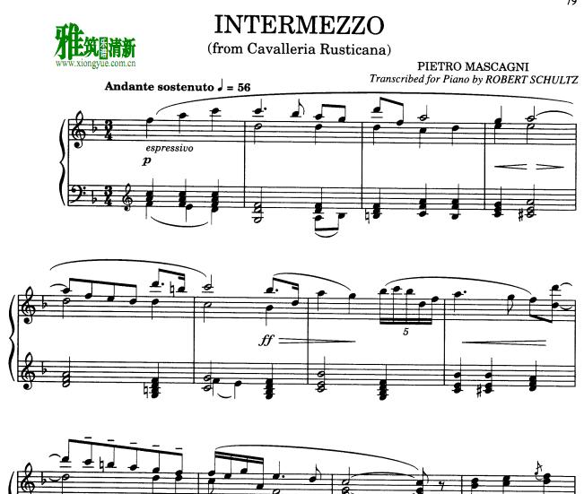 Mascagni - 乡村骑士 间奏曲 钢琴谱 Cavalleria rusticana Intermezzo