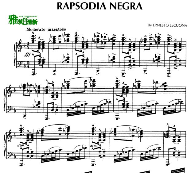 莱库纳 黑人狂想曲 rapsodia negra钢琴谱