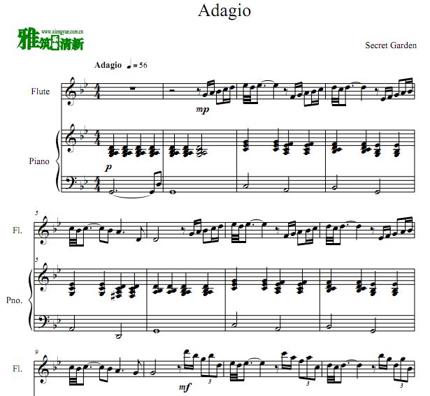 神秘园 柔板Adagio 长笛钢琴合奏谱