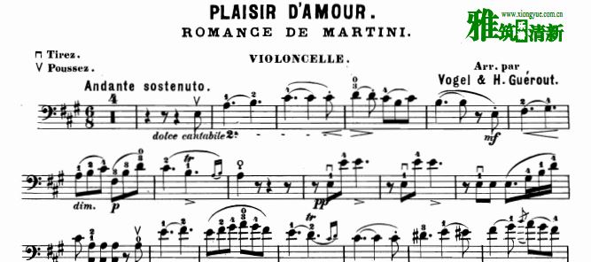 马蒂尼 爱情的喜悦 Plaisir d'amour 大提琴谱