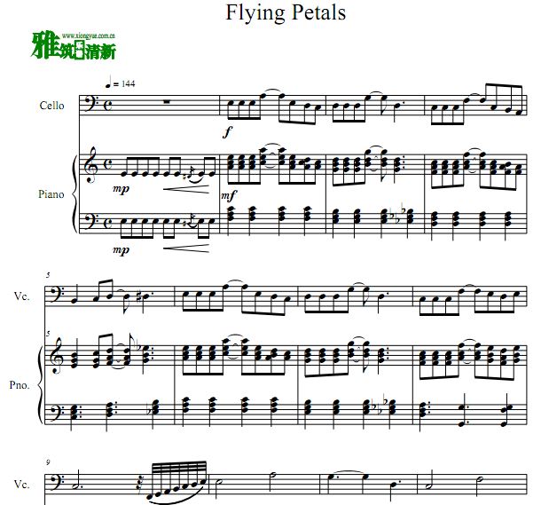 春天华尔兹 - Flying Petals大提琴谱 钢琴伴奏谱