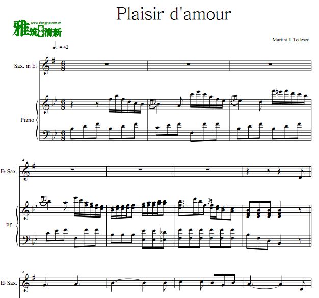 马蒂尼 Plaisir d'amour 爱情的喜悦萨克斯钢琴合奏谱