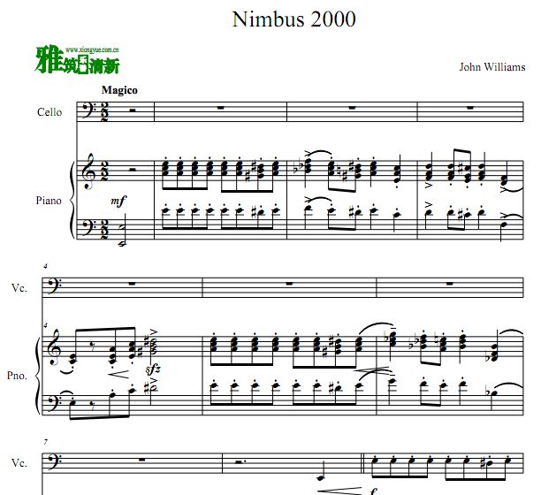 哈利波特 Nimbus 2000 大提琴钢琴合奏谱