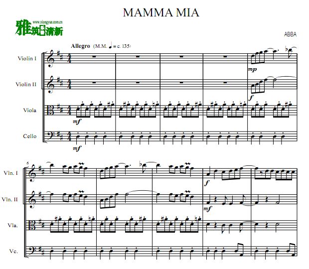 Mamma Mia弦乐四重奏谱