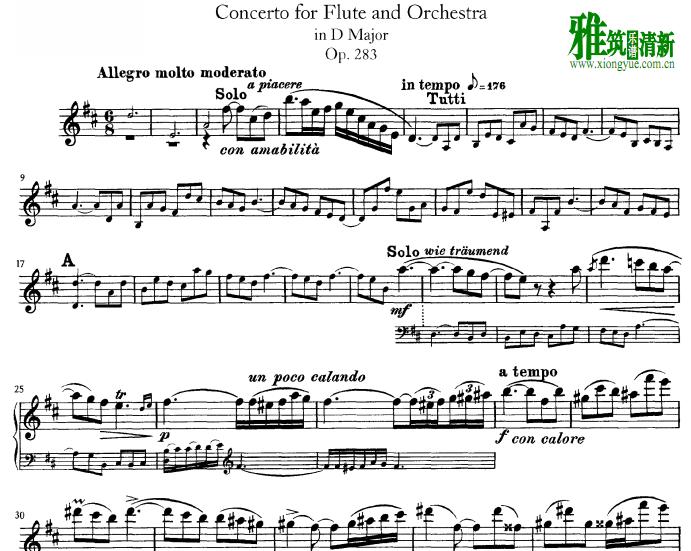 卡尔 莱内克Carl Reinecke D大调长笛协奏曲作品283 长笛谱