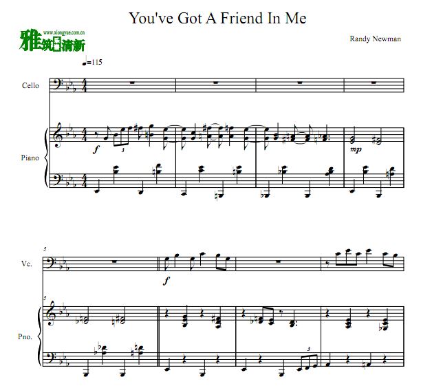 You've Got a Friend In Me 大提琴钢琴谱