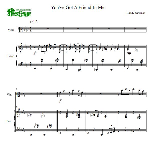 You've Got a Friend In Me 中提琴钢琴二重奏谱