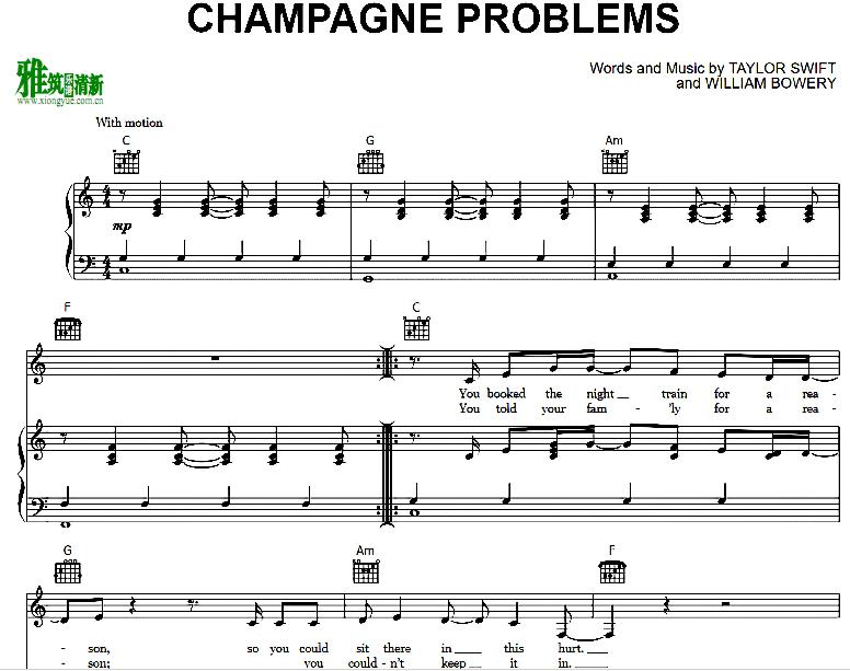 Taylor Swift - Champagne Problems 钢琴谱
