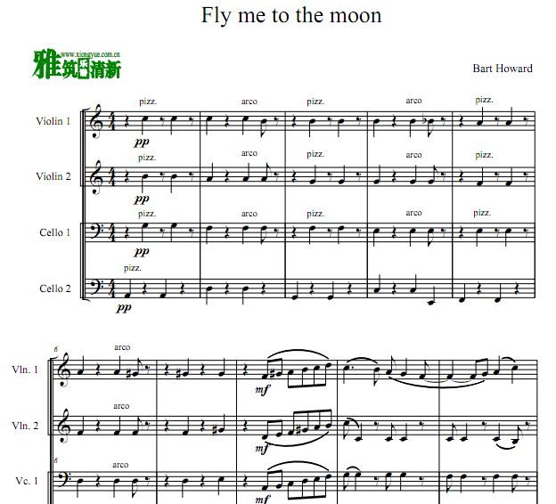 Fly Me To The Moon小提琴大提琴四重奏谱