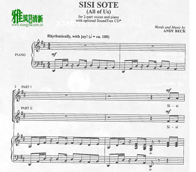 Sisi Sote 2声部合唱钢琴伴奏谱