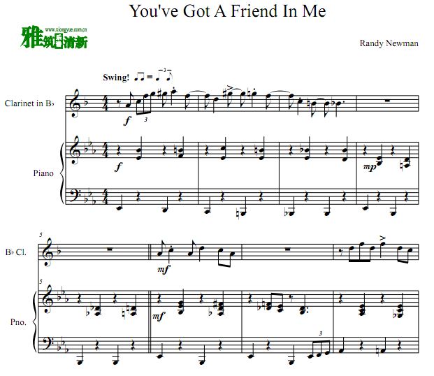 玩具总动员 You've Got a Friend In Me 单簧管钢琴合奏谱