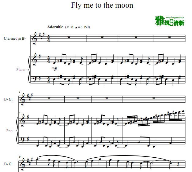 Fly Me To The Moon单簧管钢琴合奏谱