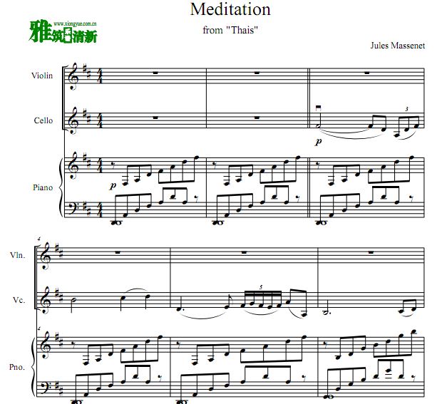 马斯奈 沉思 Meditation 小提大提钢琴合奏谱