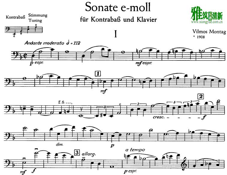 Vilmos Montag - Sonata in E minor Double bass 低音提琴谱