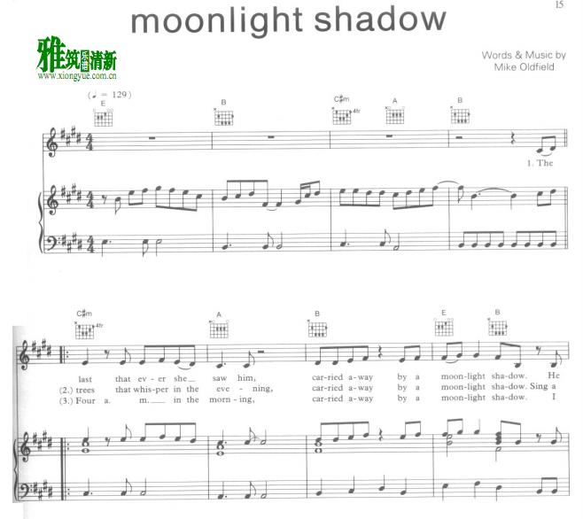 mike oldfield - moonlight shadow钢琴谱