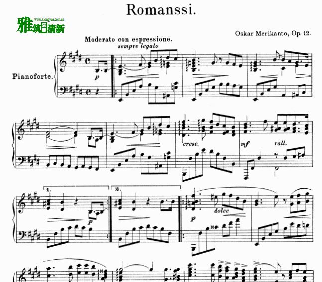 梅利康托 浪漫曲 Romanssi 钢琴谱 