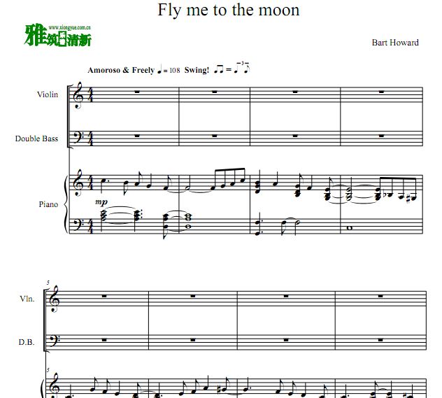 Fly Me To The Moon 小提低音提琴钢琴三重奏 谱