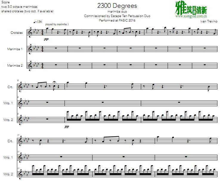 Ivan Trevino - 2300 DEGREES 马林巴二重奏谱