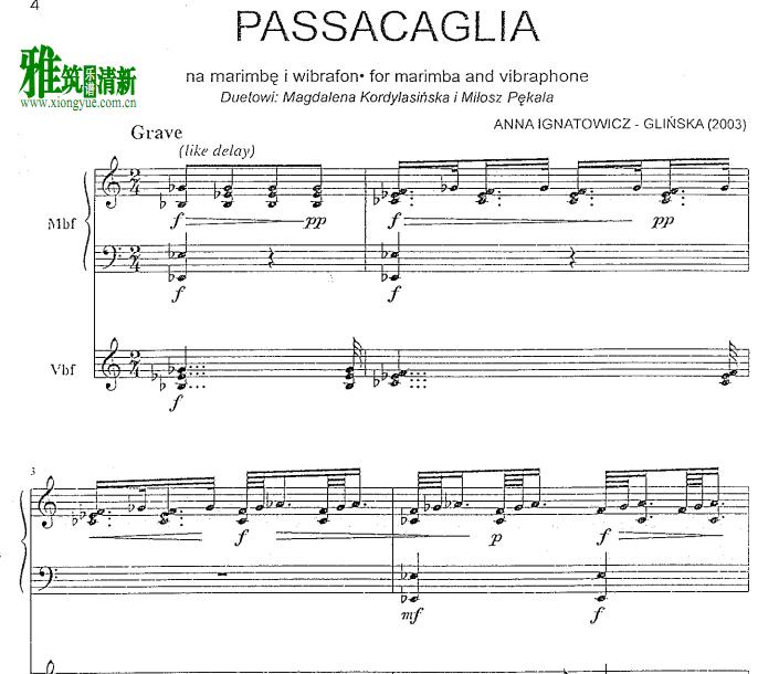 Anna Ignatowicz Glińska - Passacaglia马林巴 颤音琴二重奏谱