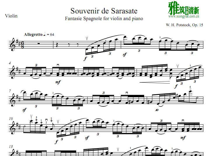 Souvenir de Sarasate 小提琴谱