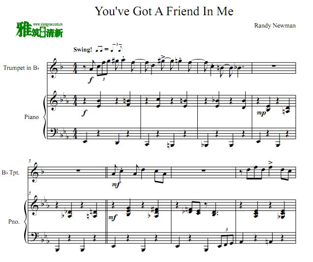 You've Got a Friend In Me 小号钢琴合奏谱
