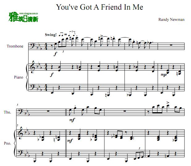 玩具总动员 You've Got a Friend In Me 长号钢琴合奏谱