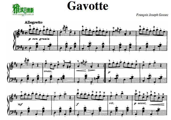 戈塞克 加沃特舞曲 Gossec Gavotte 钢琴谱
