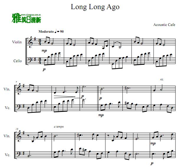 Acoustic Cafe - Long Long Ago弦乐二重奏谱
