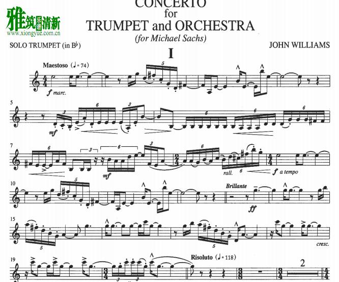 约翰·威廉斯  John Williams - Trumpet Concerto 小号协奏曲 小号谱