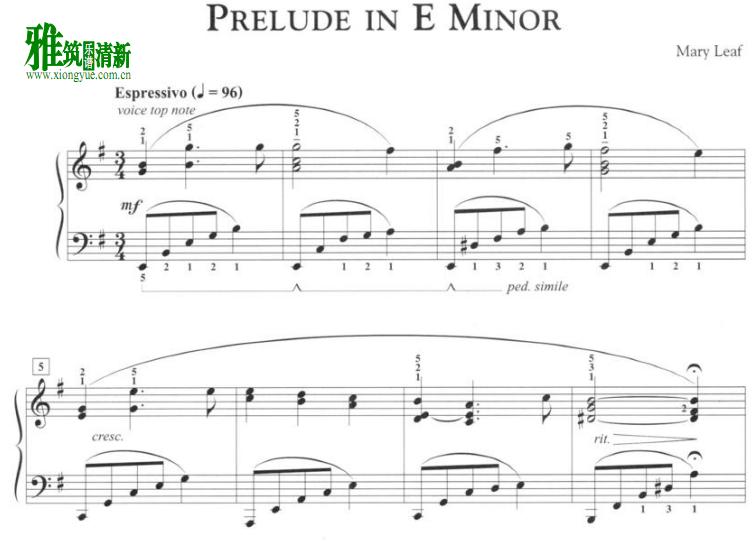 Mary Leaf - Prelude in E minor钢琴谱