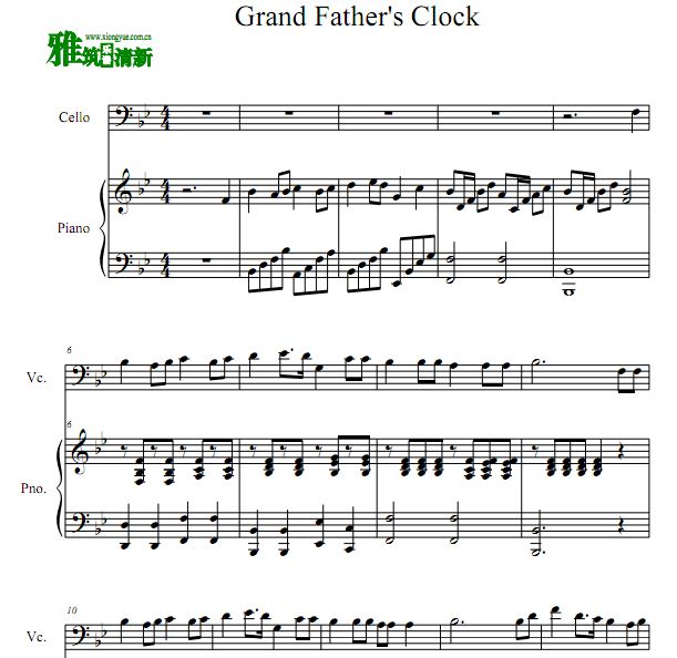 Grandfather's Clock  爷爷的大钟大提琴钢琴合奏谱