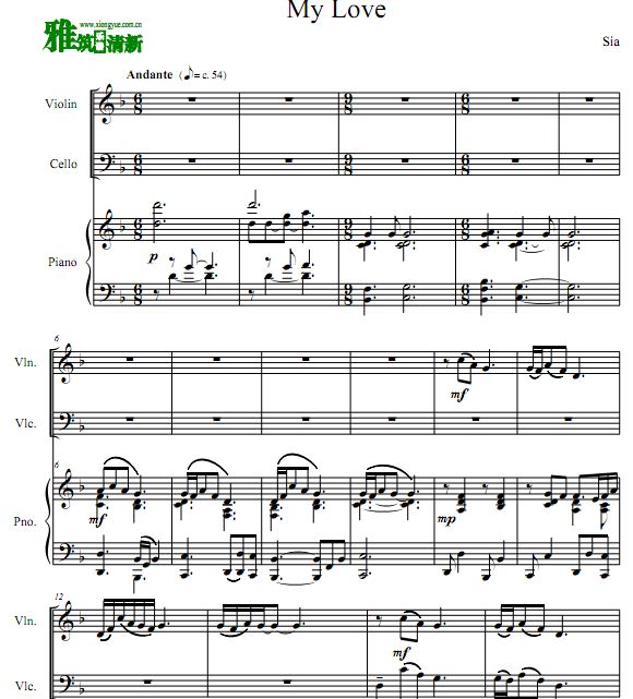 暮光之城3 My Love 小提大提钢琴合奏谱