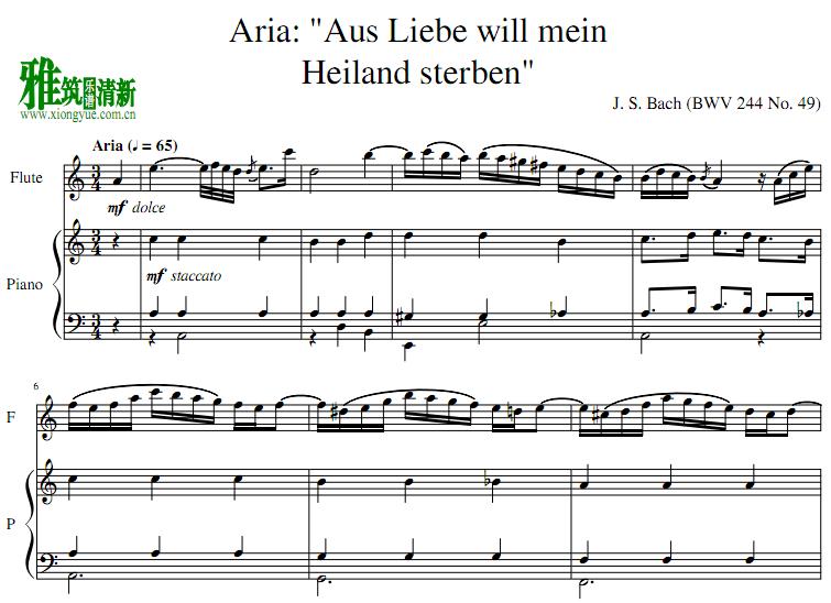 Aria Aus Liebe will mein Heiland sterben 长笛钢琴谱