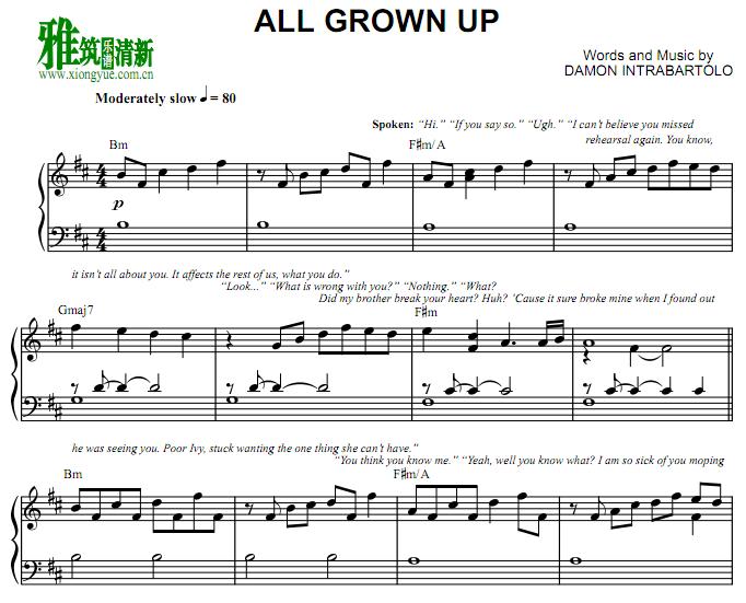 Bare:A Pop Opera - All Grown Up 钢琴伴奏谱
