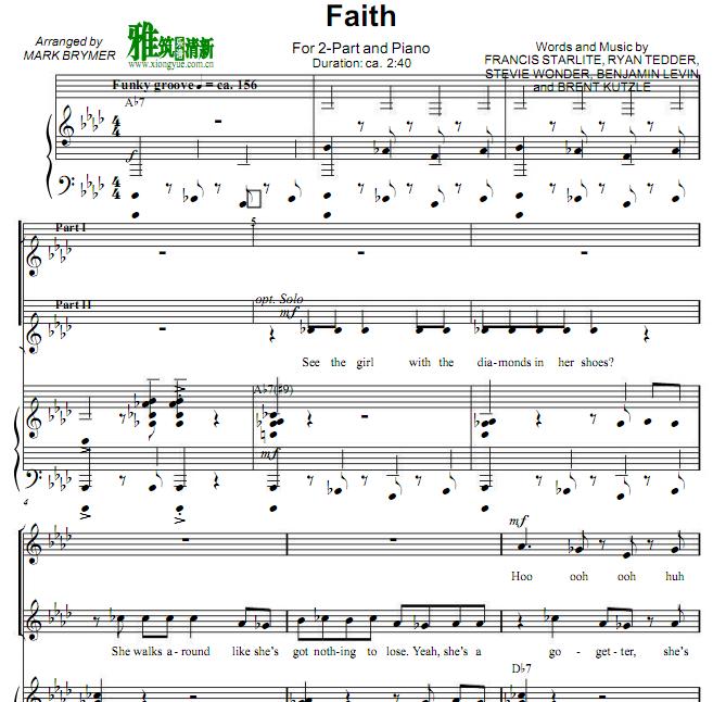 faith 二声部合唱钢琴伴奏谱