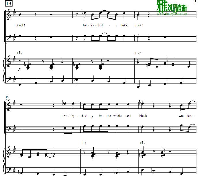  Jailhouse Rock 二声部合唱钢琴伴奏谱