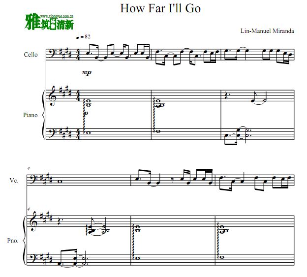 How Far I'll Go 海洋奇缘主题曲大提琴钢琴谱