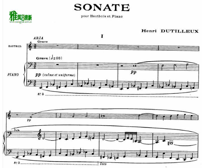 Henri Dutilleux杜蒂耶双簧管奏鸣曲 双簧管钢琴伴奏谱