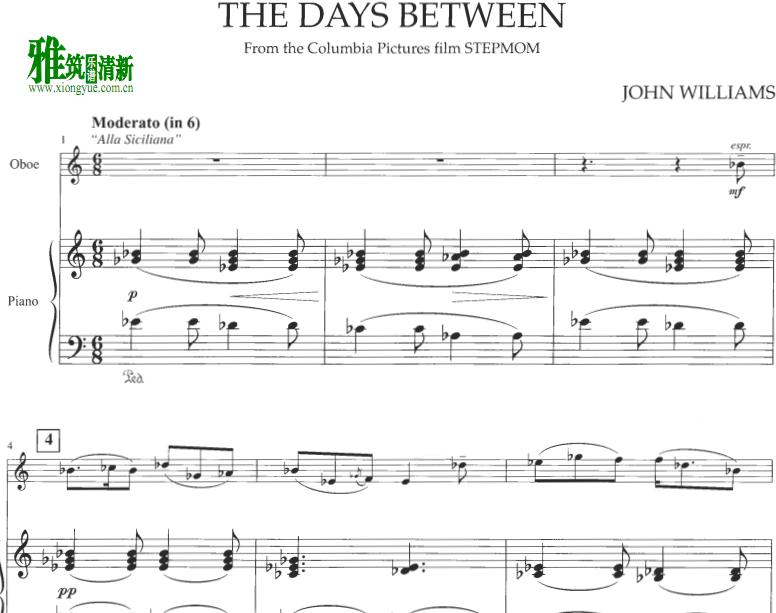 Stepmom - The Days Between双簧管钢琴伴奏谱