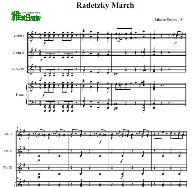 Radetzky March 拉德斯基进行曲小提琴钢琴四重奏谱