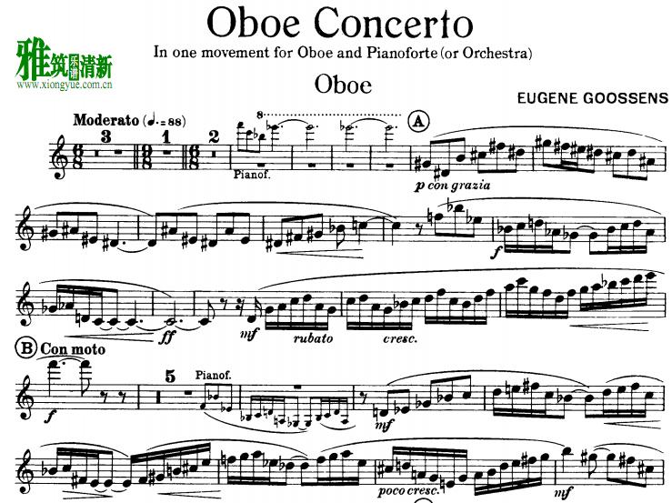 Eugene Goossens 尤金·古森斯 双簧管协奏曲  Oboe Concerto 双簧管谱