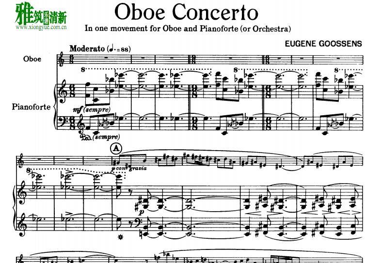 Eugene Goossens 尤金·古森斯 双簧管协奏曲 Oboe Concerto 双簧管钢琴伴奏谱