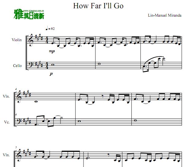 How Far I'll Go 海洋奇缘主题曲小提大提 弦乐二重奏谱