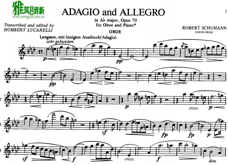 舒曼 柔板与快板 R.Schumann Adagio and Allegro 双簧管谱