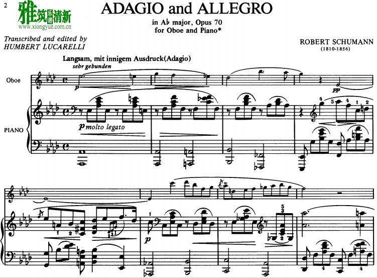 舒曼 柔板与快板 R.Schumann Adagio and Allegro 双簧管钢琴伴奏谱