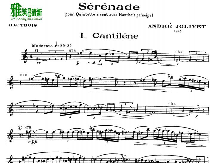 André Jolivet 安德烈·若利韦 小夜曲 Serenade for oboe and piano 双簧管谱