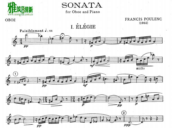 Francis Poulenc弗朗西斯·普朗克双簧管与钢琴奏鸣曲 - Sonata for Oboe and Piano 双簧管谱
